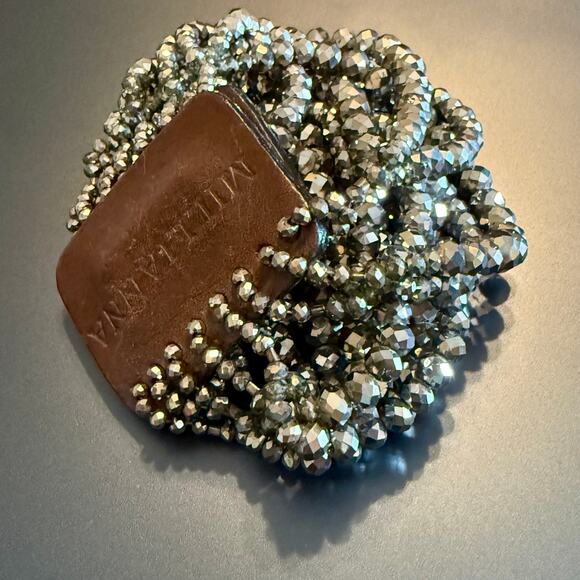 Millianna Leather Magnetic Closure Glamour Beaded Bracelet - Picture 5 of 10
